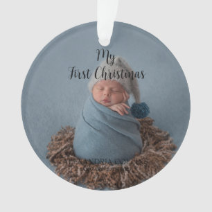 Aangepaste Baby foto Mijn eerste kerst zwart Ornament