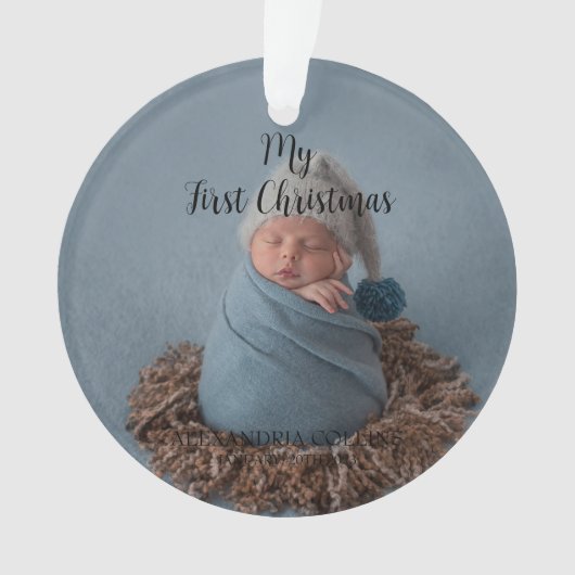 Aangepaste Baby foto Mijn eerste kerst zwart Ornament (voorkant)