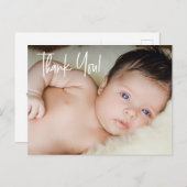 Aangepaste Baby Foto Minimale Modern Script Dank u Aankondigingskaart (Voorkant / Achterkant)
