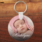Aangepaste Baby Fotonaam Elegant Keepomwille Sleutelhanger (Voorkant)