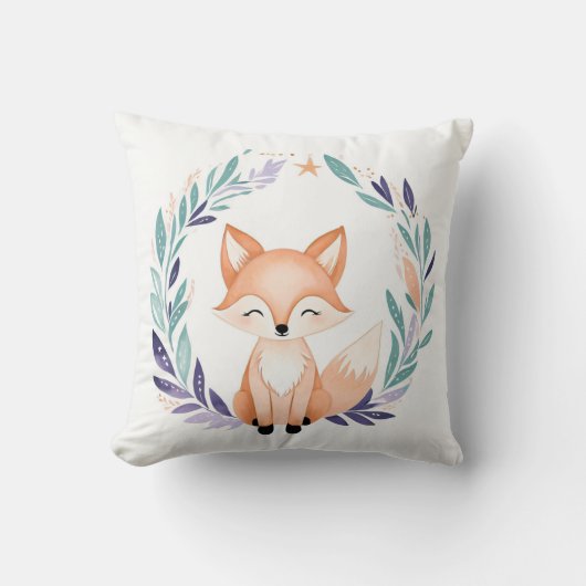 Aangepaste Baby Fox Kussen Boho Floral Design - (Voorkant)