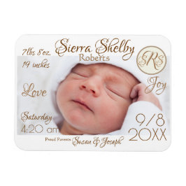 Aangepaste baby geboorte statistieken & foto monog magneet