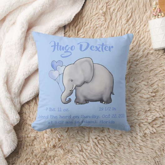 Aangepaste Baby geboorte Stats Elephant Nursery Kussen (Deken)
