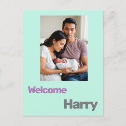 Aangepaste baby Geboorteaankondiging Blauw paarse Briefkaart