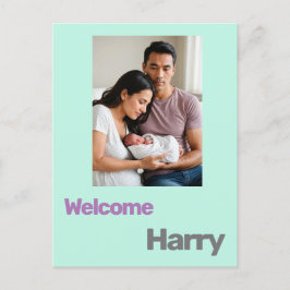 Aangepaste baby Geboorteaankondiging Blauw paarse Briefkaart