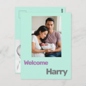 Aangepaste baby Geboorteaankondiging Blauw paarse  Briefkaart (Voorkant / Achterkant)