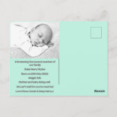 Aangepaste baby Geboorteaankondiging Blauw paarse  Briefkaart (Achterkant)