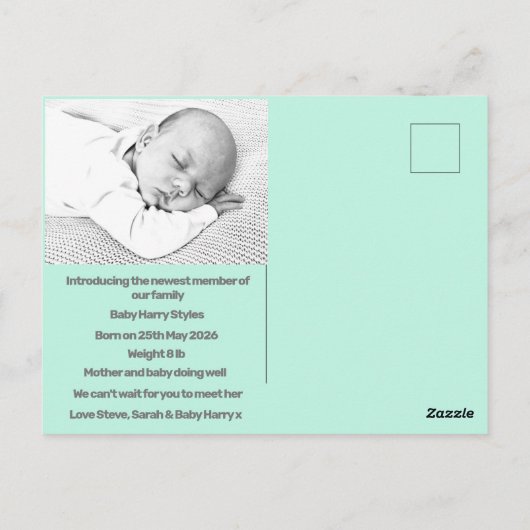 Aangepaste baby Geboorteaankondiging Blauw paarse  Briefkaart (Achterkant)