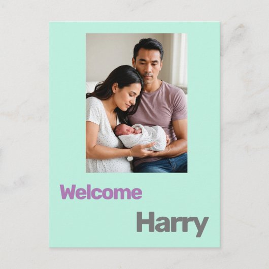 Aangepaste baby Geboorteaankondiging Blauw paarse  Briefkaart (Voorkant)