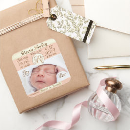 Aangepaste baby geboorteaankondiging met foto vierkante sticker