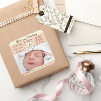 Aangepaste baby geboorteaankondiging met foto vierkante sticker