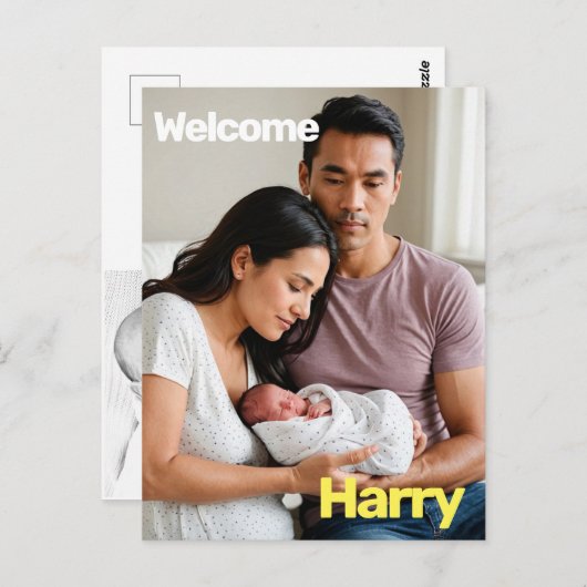 Aangepaste Baby Geboorteaankondiging – Minimaal Briefkaart (Voorkant / Achterkant)