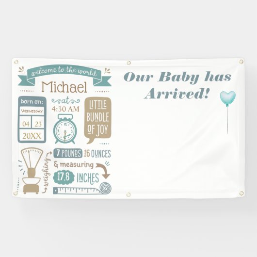 Aangepaste baby geboorteaankondiging spandoek (Horizontaal)