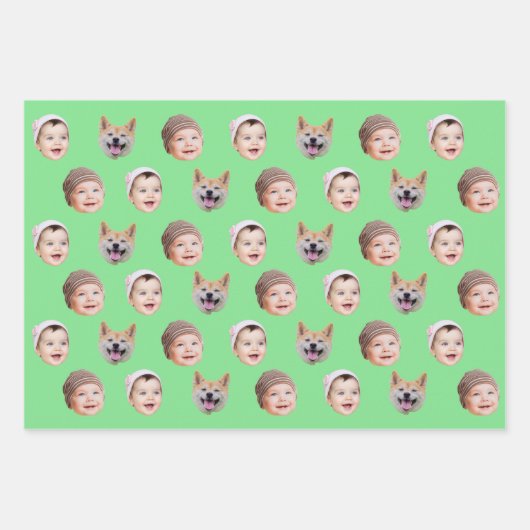 Aangepaste Baby Gezicht, Aangepaste Familie 3 Foto Inpakpapier Vel (Voorkant 3)