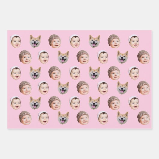 Aangepaste Baby Gezicht, Aangepaste Familie 3 Foto Inpakpapier Vel (Voorkant 2)