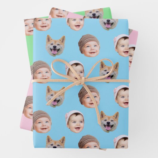 Aangepaste Baby Gezicht, Aangepaste Familie 3 Foto Inpakpapier Vel (In situ)