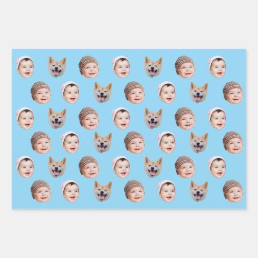 Aangepaste Baby Gezicht, Aangepaste Familie 3 Foto Inpakpapier Vel (Voorkant)