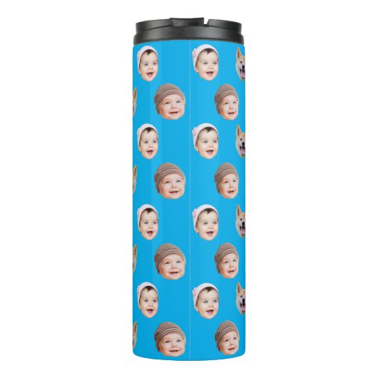 Aangepaste Baby gezicht, aangepaste familie 3 foto Thermosbeker (Achterkant)