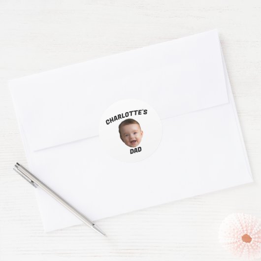Aangepaste Baby gezicht, Aangepaste nieuwe vader Ronde Sticker (Envelop)