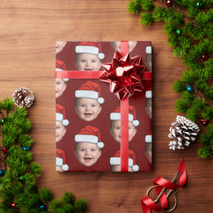 Aangepaste Baby Gezicht Foto Santa Claus Pet Kerst Cadeaupapier