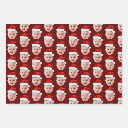 Aangepaste Baby Gezicht Foto Santa Claus Pet Kerst Inpakpapier Vel (Voorkant 3)