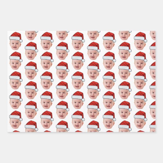 Aangepaste Baby Gezicht Foto Santa Claus Pet Kerst Inpakpapier Vel (Voorkant)