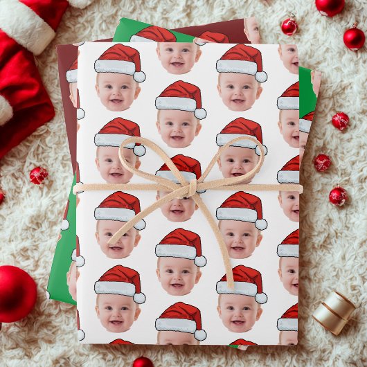 Aangepaste Baby Gezicht Foto Santa Claus Pet Kerst Inpakpapier Vel