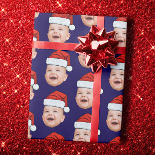 Aangepaste Baby Gezicht Foto Santa Hat Christmas B Cadeaupapier