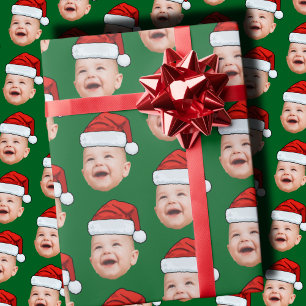 Aangepaste Baby Gezicht Foto Santa Hat Christmas G Cadeaupapier