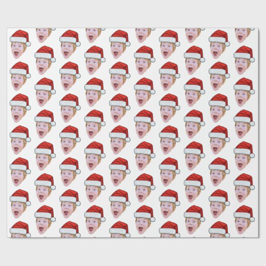 Aangepaste Baby Gezicht Foto Santa Hat Kerstmis Cadeaupapier (Vlak)