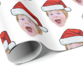 Aangepaste Baby Gezicht Foto Santa Hat Kerstmis Cadeaupapier (Rol Hoek)