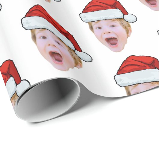 Aangepaste Baby Gezicht Foto Santa Hat Kerstmis Cadeaupapier (Rol Hoek)