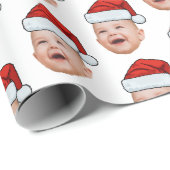 Aangepaste Baby Gezicht Foto Santa Hat Kerstmis Cadeaupapier (Rol Hoek)