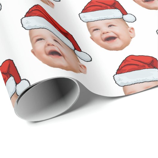 Aangepaste Baby Gezicht Foto Santa Hat Kerstmis Cadeaupapier (Rol Hoek)