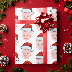 Aangepaste Baby Gezicht Foto Santa Hat Kerstmis Cadeaupapier