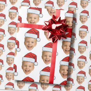 Aangepaste Baby Gezicht Foto Santa Hat Kerstmis Cadeaupapier