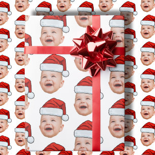 Aangepaste Baby Gezicht Foto Santa Hat Kerstmis Cadeaupapier