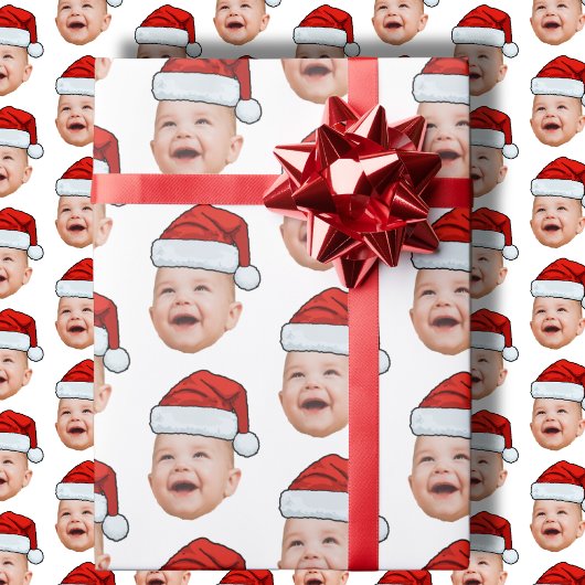 Aangepaste Baby Gezicht Foto Santa Hat Kerstmis Cadeaupapier