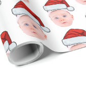 Aangepaste Baby Gezicht Foto Santa Hat Kerstmis Cadeaupapier (Rol Hoek)