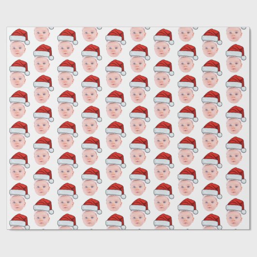 Aangepaste Baby Gezicht Foto Santa Hat Kerstmis Cadeaupapier (Vlak)