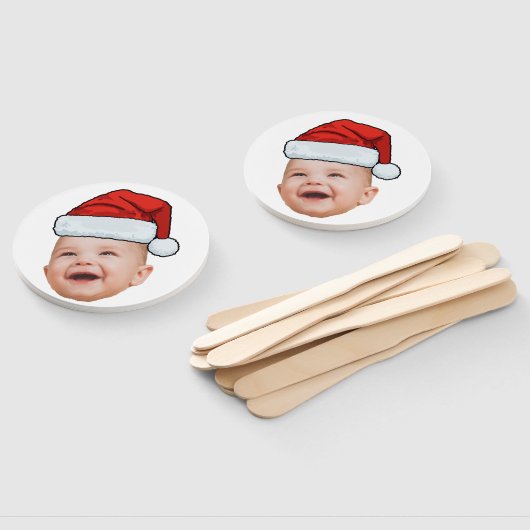 Aangepaste Baby Gezicht Foto Santa Hat Kerstmis Handwaaier (Niet-gemonteerd)