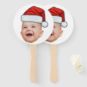 Aangepaste Baby Gezicht Foto Santa Hat Kerstmis Handwaaier (Voorkant en achterkant)