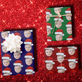 Aangepaste Baby Gezicht Foto Santa Hat Kerstmis Inpakpapier Vel