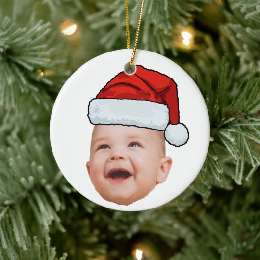 Aangepaste Baby Gezicht Foto Santa Hat Kerstmis Keramisch Ornament (Boom)