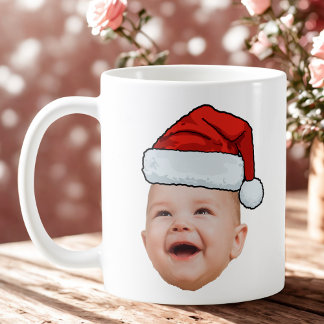 Aangepaste Baby Gezicht Foto Santa Hat Kerstmis Koffiemok