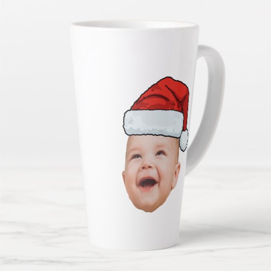 Aangepaste Baby Gezicht Foto Santa Hat Kerstmis Latte Mok (Rechterhoek)
