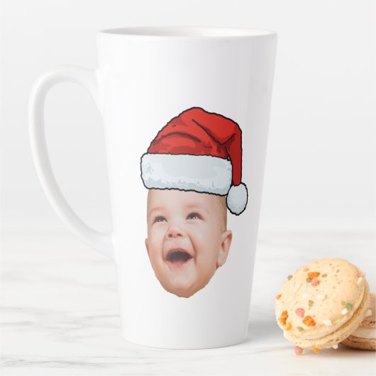 Aangepaste Baby Gezicht Foto Santa Hat Kerstmis Latte Mok (In situ)