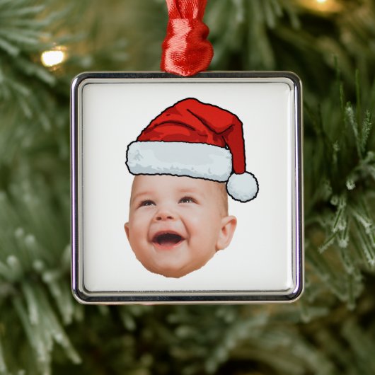 Aangepaste Baby Gezicht Foto Santa Hat Kerstmis Metalen Ornament (Boom)