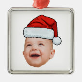Aangepaste Baby Gezicht Foto Santa Hat Kerstmis Metalen Ornament (Voorkant)