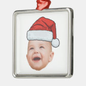 Aangepaste Baby Gezicht Foto Santa Hat Kerstmis Metalen Ornament (Links)